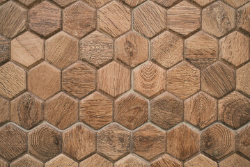 Brown wood texture background. Solid wood with a hexagonal pattern.
