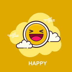 Happy with laughing yellow face flat icon design