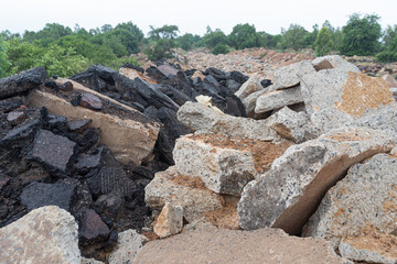 Concrete debris pile in the construction site