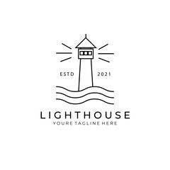 light house logo line art vector illustration design