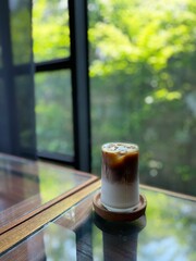 Coffee drink on wood table. Cafe concept
