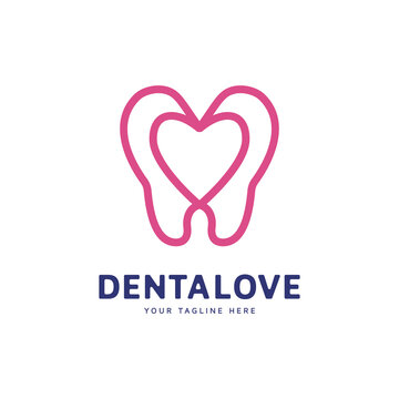 Dental care icon with line art style logo design