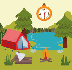 Fototapeta na wymiar camping tent compass