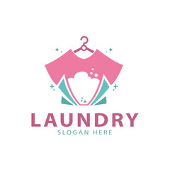 Laundry business with shirt hanger shape isolated, dry cleaning logo design