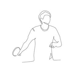 Table tennis player standing holding racket and ready to start the game - continuous one line drawing