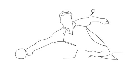 Male table tennis player hit the ball - continuous one line drawing