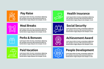 Employee Benefits Infographic Icon Set.