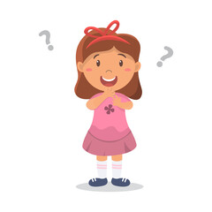 Cute Girl Confused, Premium Vector. Little Girl Confused face