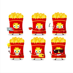 Potato chips cartoon character with various types of business emoticons