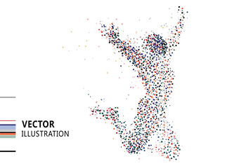 Colored polka dots composed of jumping people, vector illustration.