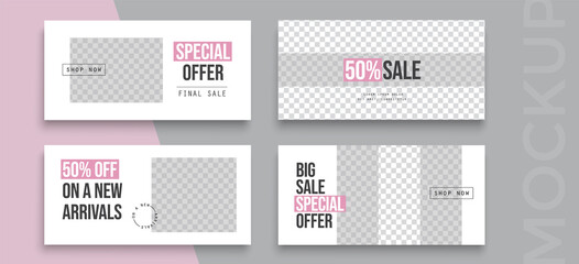 Horizontal sale banner layout design. Set of bright vibrant banners, posters, cover design templates, social media stories wallpapers