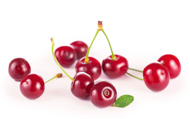 Obraz na płótnie Canvas Ripe fresh red cherry isolated on white background.