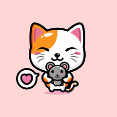 cartoon cute fortune cat vector design is holding a teddy bear