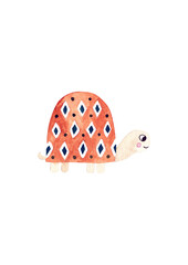 Watercolor illustration of cute turtle in Scandinavian style. For posters, cards, decor and design. 