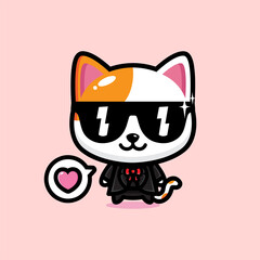Vector design of cute and cool cartoon lucky cat wearing sunglasses