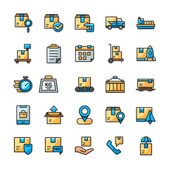 Set of Shipping icons with outline color style