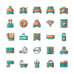 Set of Hotel icons with outline color style.