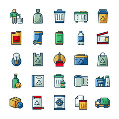 Set of Garbage icons with outline color style.