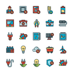 Set of Electricity icons with outline color style.