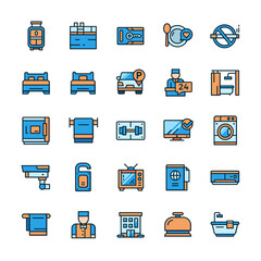 Set of Hotel icons with outline color style.