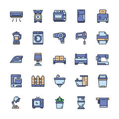 Set of Household icons with outline color style.