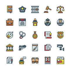 Set of Justice icons with outline color style.