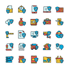 Set of Protect and Security icons with outline color style.