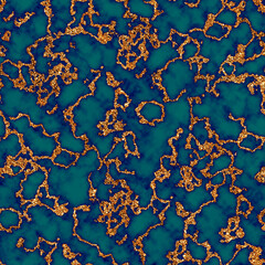 Dark turquoise background, Bluish green marble seamless pattern, Marble with gold glitter veins....