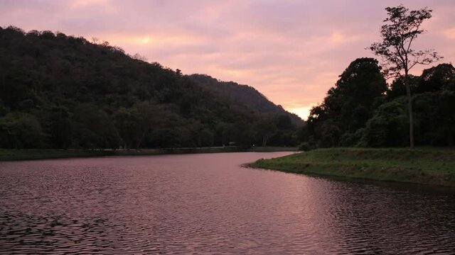 sunset at Khao Ruak Reservoir at Namtok Samlan National Park in Saraburi Thailand	