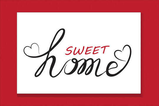 Sweet home text word  lettering handmade with swirly love hearts icon vector image creative graphic illustration banner template on red background