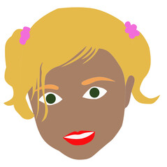 Obraz premium Rostro de niña rubia con dos colitas en el pelo. Fondo transparente
