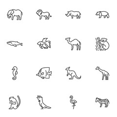 Wild animal line icons set