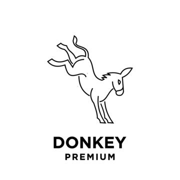 simple black line Donkey vector logo icon template character illustration design isolated background