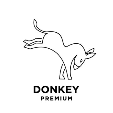 simple black line Donkey vector logo icon template character illustration design isolated background