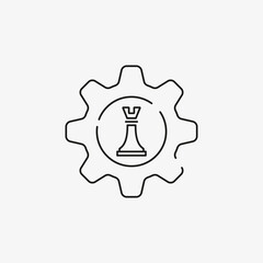 Business strategy icon. Chess strategy figure and gears symbolize strategic business process.