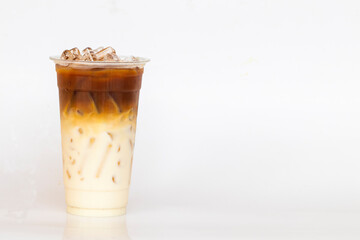 cold drinks iced white choc macchiato menu fresh roasted coffee colorful beverage tasty on background white 