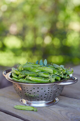 sweet peas in a colander