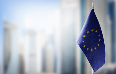 Small national flags of the European Union on a light blurry background - 430722239