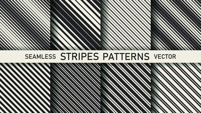 Set of seamless vector stripes geometrical patterns. Collection of lines geometric backgrounds for fabric, textile, wrapping, cover, web etc.