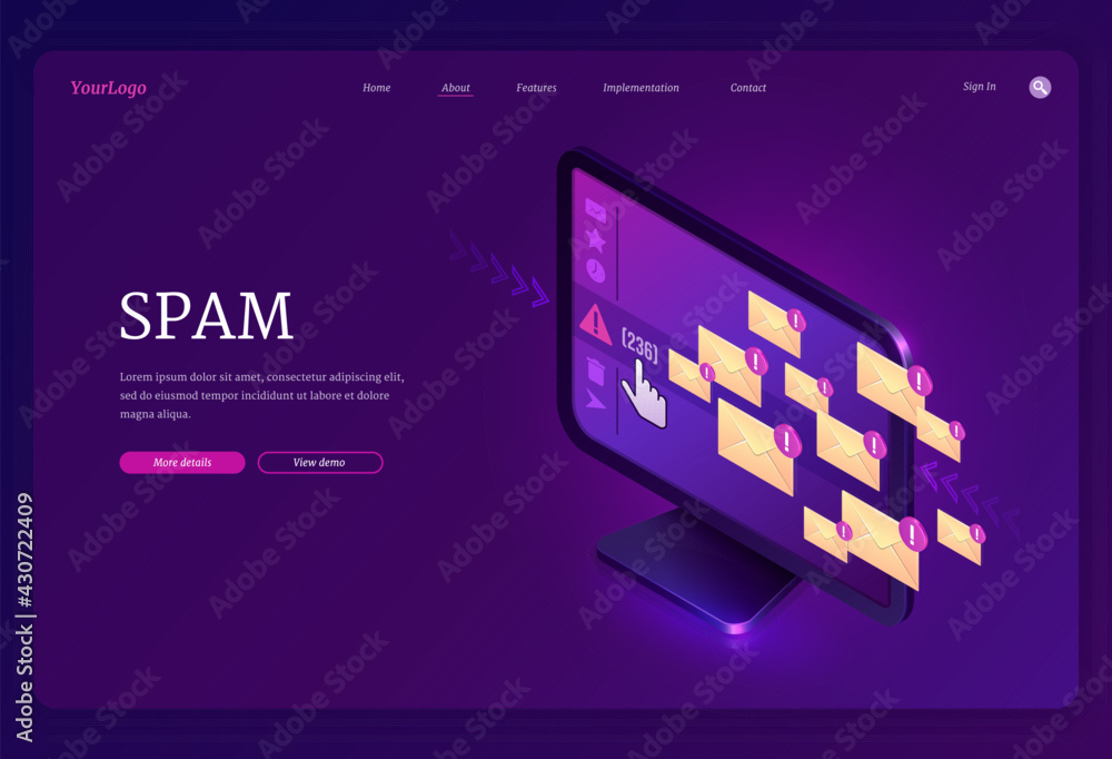 Poster spam banner. concept of junk internet messages in mail box, phishing emails and advertising letters.