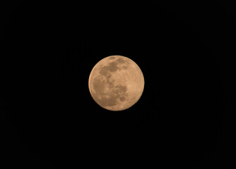 Full yellow moon during dark night