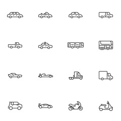 Transportation, vehicle line icons set