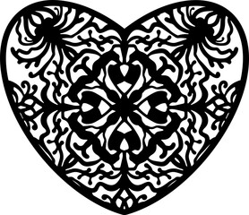 Heart vector mandala. Paper or laser cut template. Valentine card, wedding invitation. For names, your text. Decorative symbol of the holiday. Plotter cutting, T-shirt printing, carving.