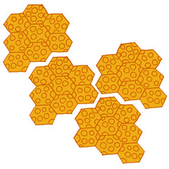 honeycomb illustration on white background. shape of hexagon. sweet taste, honey icon, orange color. hand drawn vector. doodle art for logo, label, cover, poster, banner, clipart, advertising. 
