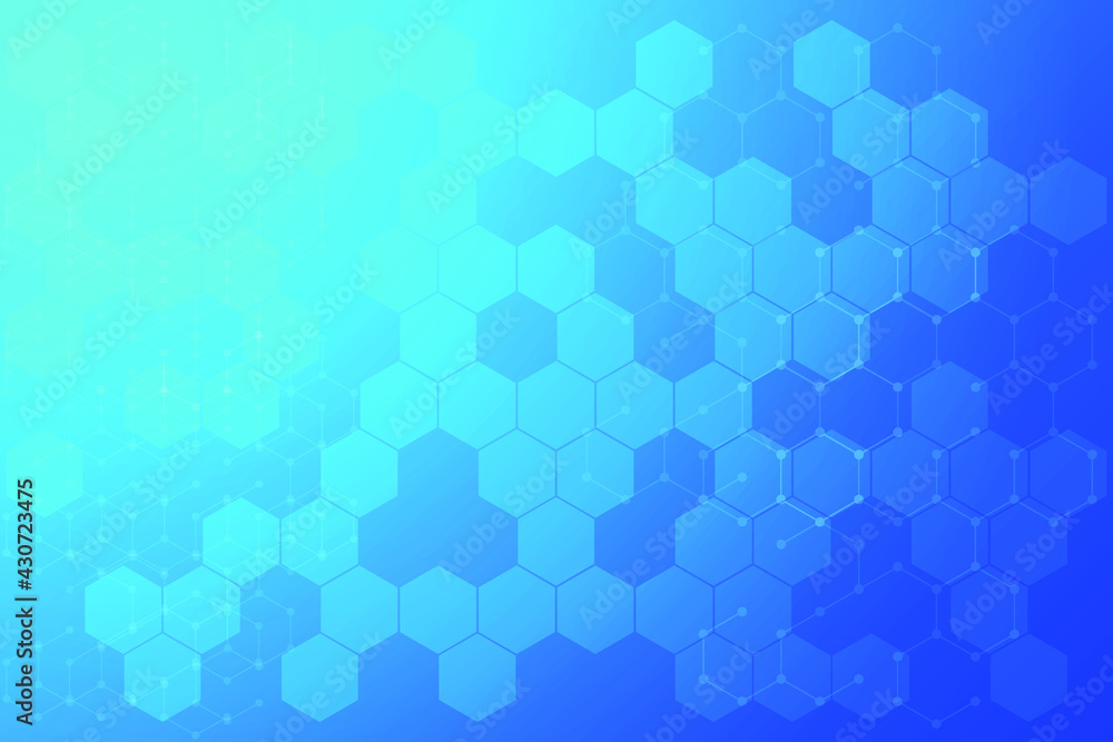 Aufkleber abstract light blue on hexagonal background with hexagon line and dot background. medical technology