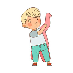 Little Boy in Kindergarden Dressing Himself Putting on Jacket Vector Illustration