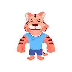 Obraz premium Comic tiger in clothes cartoon character flat style, mascot for the year of the tiger