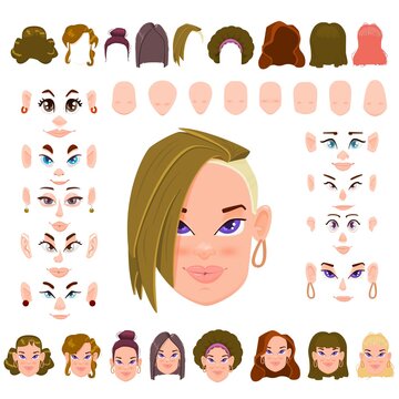 Diy avatar. Female Face Constructor - hairstyle, face shape, eyes and eyebrows.
