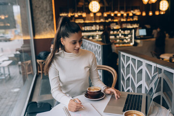 Young lady browsing the Internet at the cafe