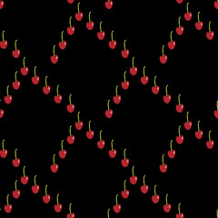 Seamless pattern with cherry on black background. Vector image.